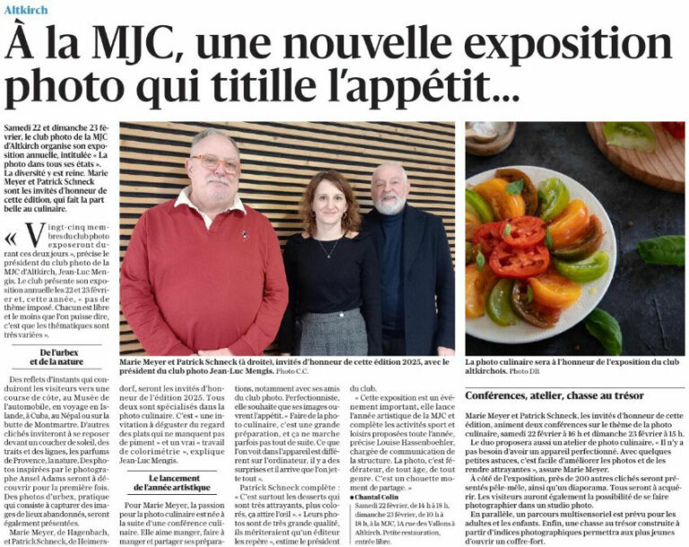 À la MJC, une nouvelle exposition photo qui titille l'appetit - L'Alsace du 16 février 2025