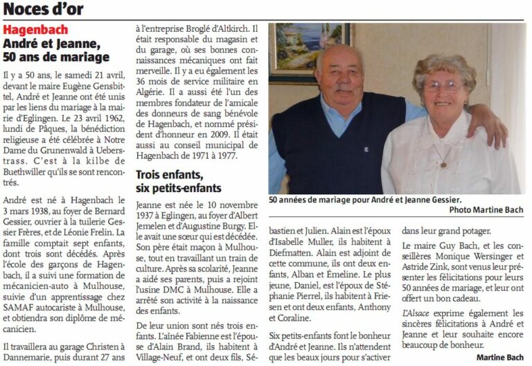 Noces d'or de M. André GESSIER et Mme Jeanne JEMELEN