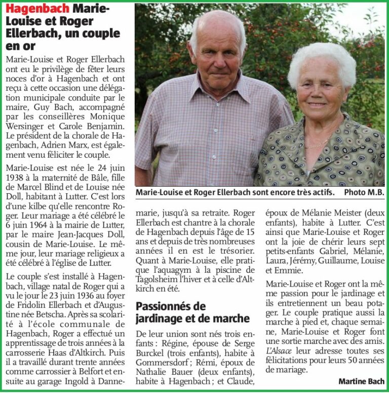 Noces d'or de Roger Ellerbach et Marie-Louise Blind