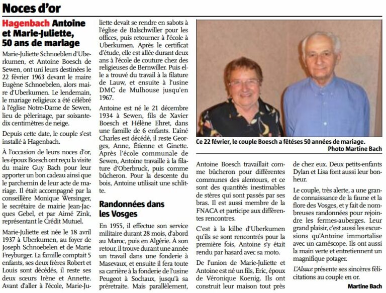 Noces d'or de Antoine BOESCH et Marie-Juliette SCHNOEBELEN